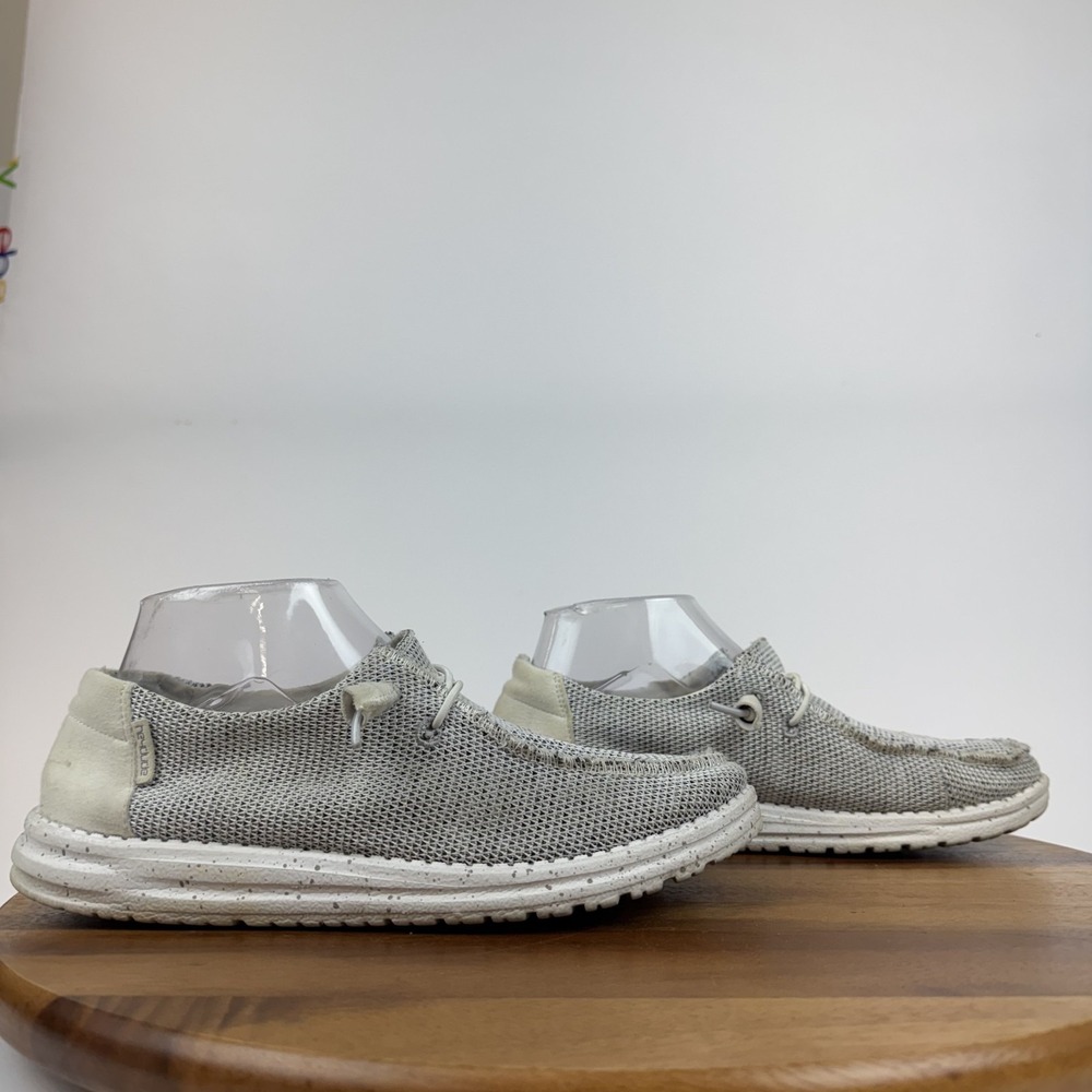 Womens Hey‎ Dude Wendy Sox Stone White Casual Comfort Loafers Shoes Size 8 M GUC